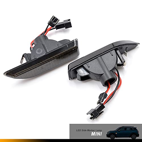 NSLUMO Indicadores laterales Led Repetidor Marcador Luz Mini Cooper Countryman F60 2017-up Ámbar Dinámico Secuencial Led Señal de giro Intermitente Lámpara 2pcs Lente ahumada