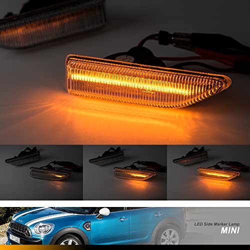 NSLUMO Mini Cooper Countryman F60 2017-up Indicadores laterales Led Repetidor Marcador Luz Ámbar Dinámico Secuencial Led Señal de giro Intermitente Lámpara 2pcs Lente transparente