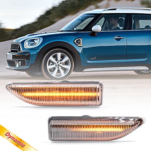 NSLUMO Mini Cooper Countryman F60 2017-up Indicadores laterales Led Repetidor Marcador Luz Ámbar Dinámico Secuencial Led Señal de giro Intermitente Lámpara 2pcs Lente transparente