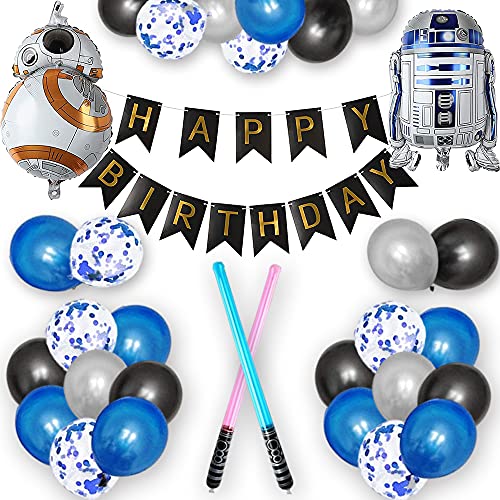 NTKUAY Globo Cumpleaños Star Wars para Niños Globo Inflable de Sable de Luz de Star Wars Decoración de Globos de Robot Globos de Confeti de Látex de Lámina de Star Wars Niños