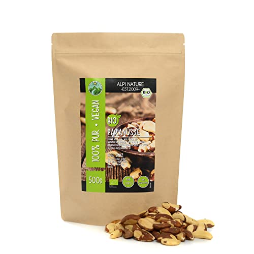 Nueces de Brasil crudas orgánicas (500g), nueces de Brasil enteras y naturales, de cultivo orgánico controlado, sin gluten, sin lactosa, testadas en laboratorio, veganas