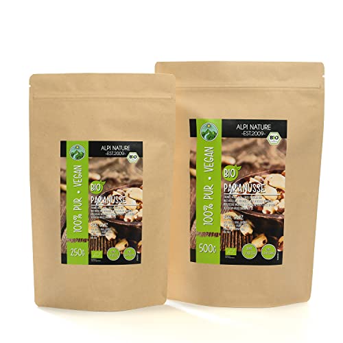 Nueces de Brasil crudas orgánicas (500g), nueces de Brasil enteras y naturales, de cultivo orgánico controlado, sin gluten, sin lactosa, testadas en laboratorio, veganas