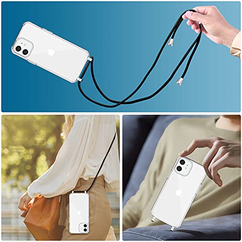 Nupcknn Funda Silicona con Cuerda para iPhone 12/iPhone 12 Pro, Carcasa Suave Silicona Case con Correa Colgante Ajustable Collar Correa de Cuello Cadena Cordón（Transparente）