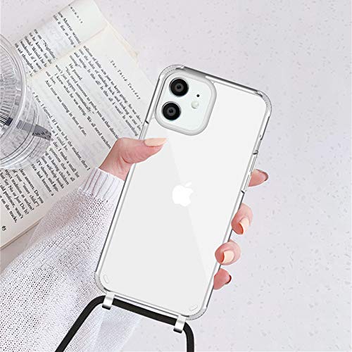 Nupcknn Funda Silicona con Cuerda para iPhone 12/iPhone 12 Pro, Carcasa Suave Silicona Case con Correa Colgante Ajustable Collar Correa de Cuello Cadena Cordón（Transparente）