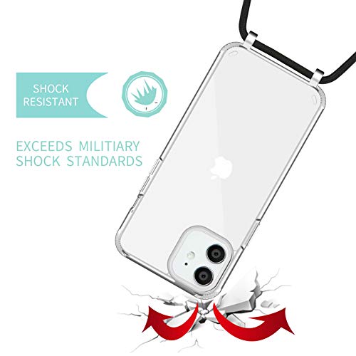 Nupcknn Funda Silicona con Cuerda para iPhone 12/iPhone 12 Pro, Carcasa Suave Silicona Case con Correa Colgante Ajustable Collar Correa de Cuello Cadena Cordón（Transparente）