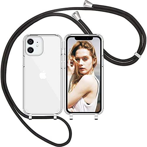 Nupcknn Funda Silicona con Cuerda para iPhone 12/iPhone 12 Pro, Carcasa Suave Silicona Case con Correa Colgante Ajustable Collar Correa de Cuello Cadena Cordón（Transparente）