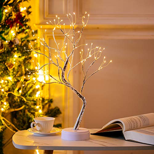 Nuptio Abedul con Luces, Árbol de Ramitas Bonsai Árbol de 1.6 Pies Árbol de Navidad Árboles Iluminados para Decoración Fiesta en Casa Cumpleaños Boda Decoración Interior (Luz Blanca Cálida, 1 Pieza)