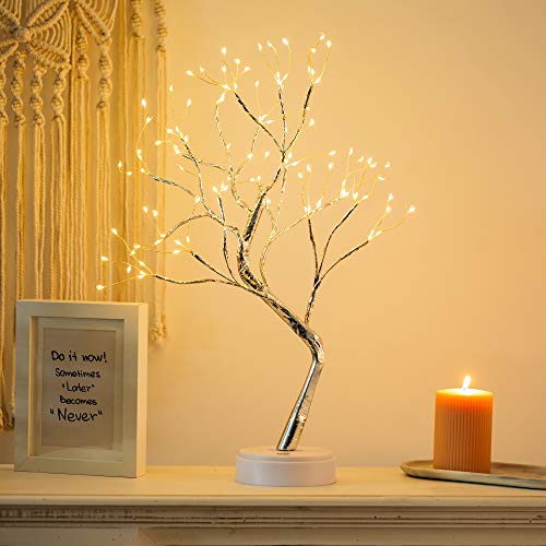 Nuptio Abedul con Luces, Árbol de Ramitas Bonsai Árbol de 1.6 Pies Árbol de Navidad Árboles Iluminados para Decoración Fiesta en Casa Cumpleaños Boda Decoración Interior (Luz Blanca Cálida, 1 Pieza)