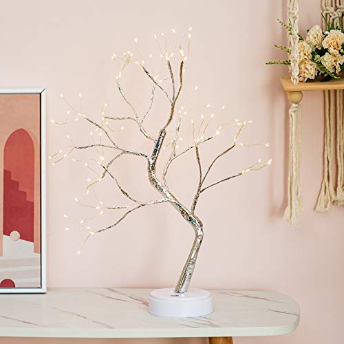 Nuptio Abedul con Luces, Árbol de Ramitas Bonsai Árbol de 1.6 Pies Árbol de Navidad Árboles Iluminados para Decoración Fiesta en Casa Cumpleaños Boda Decoración Interior (Luz Blanca Cálida, 1 Pieza)