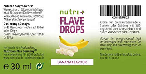 Nutri+ Flave Drops Plátano 30ml - Gotas de Sabor sin Calorías Concentrado Edulcorante Vegano con Dosificador para Endulzar Yogur