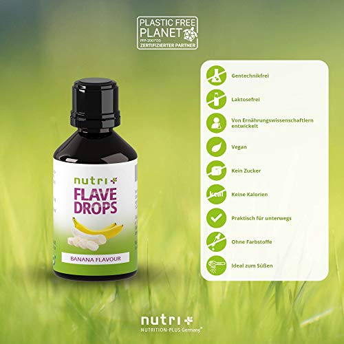 Nutri+ Flave Drops Plátano 30ml - Gotas de Sabor sin Calorías Concentrado Edulcorante Vegano con Dosificador para Endulzar Yogur