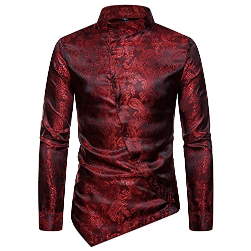 NW - Camisa de vestir para hombre de lujo irregular camisa slim fit manga larga social club fiesta fiesta, rosso, M