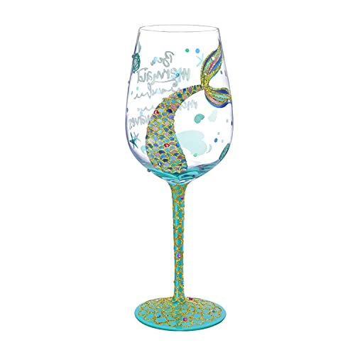 NymphFable Copa de Vino Pintada a Mano Sirena Colores Uno Copa Vino Tinto 15oz Regalo para Familia o Amigo