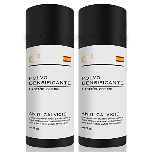 O³ Fibras Capilares Castaño Oscuro 2 Unidades - Keratin Fibers Castaño Oscuro 100% Natural para Disimular Calvicie y Aumentar el volumen. Maquillaje Capilar por hombres y mujeres - 27,5 g Neto x 2