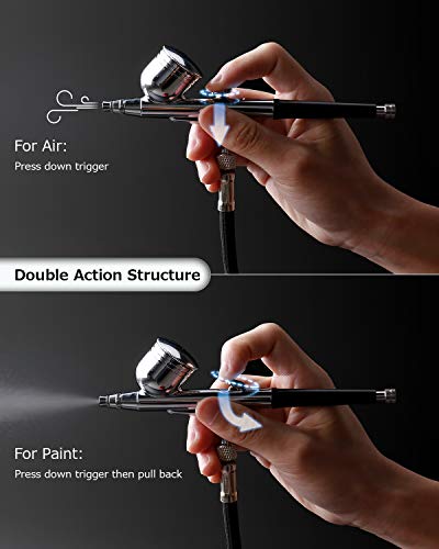 Oasser Mini Kit Aerógrafo con Compresor Portable Profesional Airbrush con Doble Acción 1000mAh Batería de Litio Recargable Juego de Pistola con Compresor para Pintura Artística Uña Modelo AK1