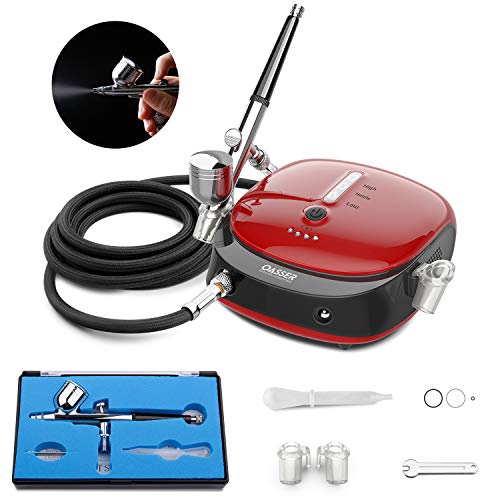 Oasser Mini Kit Aerógrafo con Compresor Portable Profesional Airbrush con Doble Acción 1000mAh Batería de Litio Recargable Juego de Pistola con Compresor para Pintura Artística Uña Modelo AK1