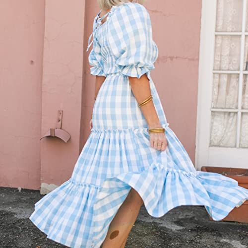 OBEEII Mamá e Hija Vestido de Verano a Juego con la Familia Vestido de Manga Corta con Cuello Cuadrado Vestido de Princesa Niña/Mujer Vestidos Largos Elegantes Trajes Familiares Azul Claro MujerL