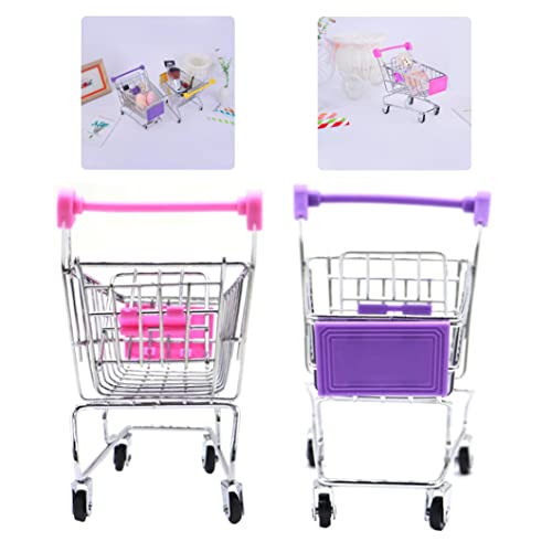 Obelunrp Carrito de Compras Juguete Mini Mini Carro de la Tienda de comestibles Carretilla Maquillaje Decoración de Escritorio Decoración de Escritorio 2pcs Funciones de Juguete para niños