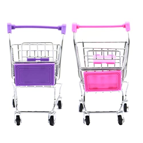 Obelunrp Carrito de Compras Juguete Mini Mini Carro de la Tienda de comestibles Carretilla Maquillaje Decoración de Escritorio Decoración de Escritorio 2pcs Funciones de Juguete para niños