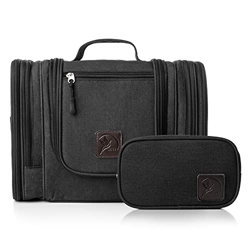 Obics - Neceser 8L XXL Mujer Hombre Viaje Grande Negro - Bolsa de Aseo para Colgar con Espejo y Bolsa de Viaje - Neceser de Exterior Grande como Set de Regalo con 10 Compartimentos para Camping