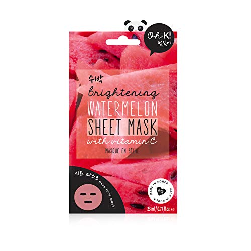 Oh K! - Mascarilla Facial de Sandía - Revitalizante - Ilumina el Rostro - Previene el Envejecimiento de la Piel - Mascarillas Coreanas - Con Ácido Hialurónico y Vitamina C - No Testada en Animales