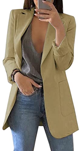 OLIPHEE Mujer Blazer Traje De Chaqueta Ropa Trabajo Casual OL Oficina Negocio con Bolsillo Mijo-XL