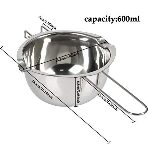 Olla para Baño María Cocinar Olla Bain-marie 600ml en Acero Inox para Cocinar al Vapor, Bain Marie Olla para Derretir YANSHON Chocolate, Dulces, Mantequilla, Queso y Velas, etc. (Acero Inox 304)