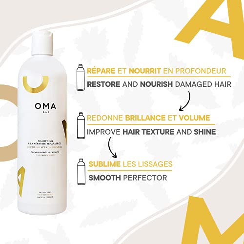 OMA & ME CHAMPU KERATINA - Tratamiento Keratina Cabello para el Pelo Seco y Dañado: Hidrata, Nutre y Repara - Champu natural con un 94% de Ingredientes Naturales - Champú (500ml)