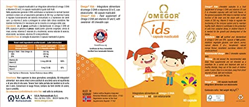 Omegor Kids - Cápsulas Blandas, en Gelatina de Pescado, Endulzadas y Masticables, 250 mg de omega-3 DHA, 60 Cápsulas