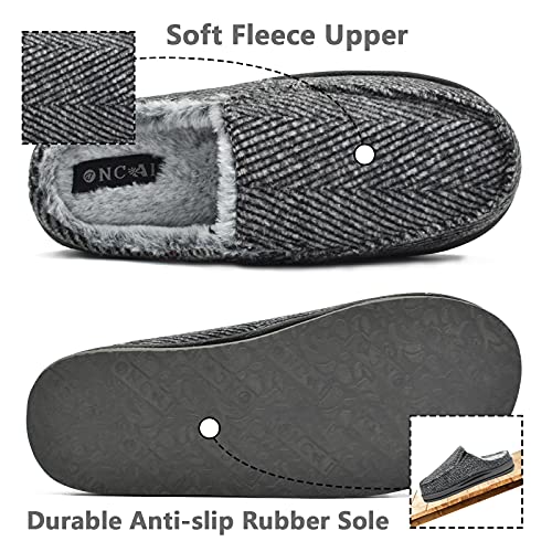 ONCAI Zapatillas de Casa Hombre Rayas Confort Mezcla de algodón Pantuflas con Felpa Espuma de Memoria Soporte del Arco Antideslizante Suela Gris Talla 45