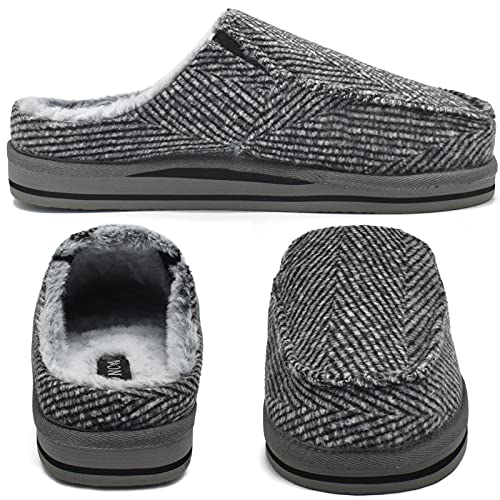 ONCAI Zapatillas de Casa Hombre Rayas Confort Mezcla de algodón Pantuflas con Felpa Espuma de Memoria Soporte del Arco Antideslizante Suela Gris Talla 45