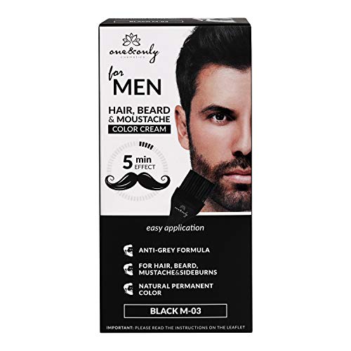 One&Only for Men - Crema de color para caballero, beard & sideburns, fórmula antigris, 5 minutos, sin amonias, sin parabenos, sin PPD, 60g, (BLACK)