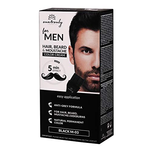 One&Only for Men - Crema de color para caballero, beard & sideburns, fórmula antigris, 5 minutos, sin amonias, sin parabenos, sin PPD, 60g, (BLACK)