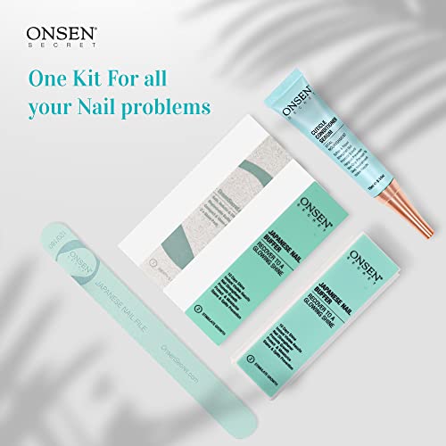 Onsen Japanese Nail Buffer and Shine Kit - Lima de uñas profesional, bloque de uñas de 3 vías con almohadillas de repuesto gratuitas y crema para cutículas fortalecedora de uñas para uñas saludables