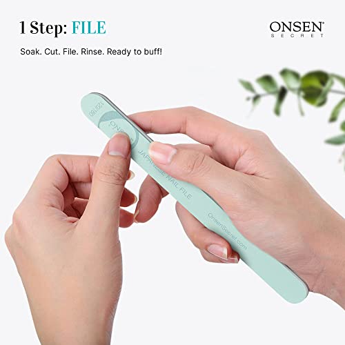 Onsen Japanese Nail Buffer and Shine Kit - Lima de uñas profesional, bloque de uñas de 3 vías con almohadillas de repuesto gratuitas y crema para cutículas fortalecedora de uñas para uñas saludables