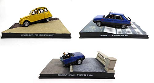 OPO 10 - Lote de 3 Coches franceses de Las películas de James Bond 007: Citroen 2CV + Compatible con Renault 11 + R11 (DY05 + DYG2 + DY53)