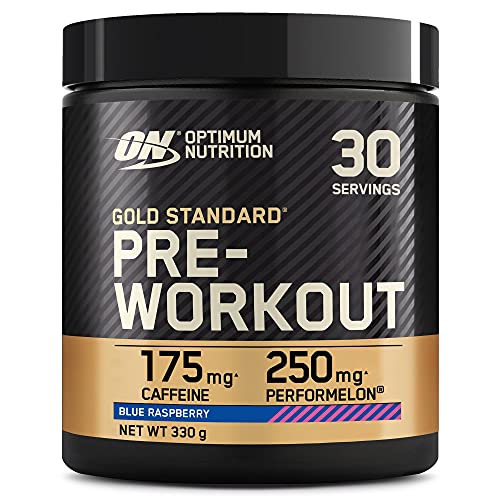 Optimum Nutrition Gold Standard Pre Workout en Polvo, Bebida Energética con Creatina Monohidratada, Beta Alanina, Cafeína y Vitamina B Complex, Frambuesa Azul, 30 Porciones, 330g