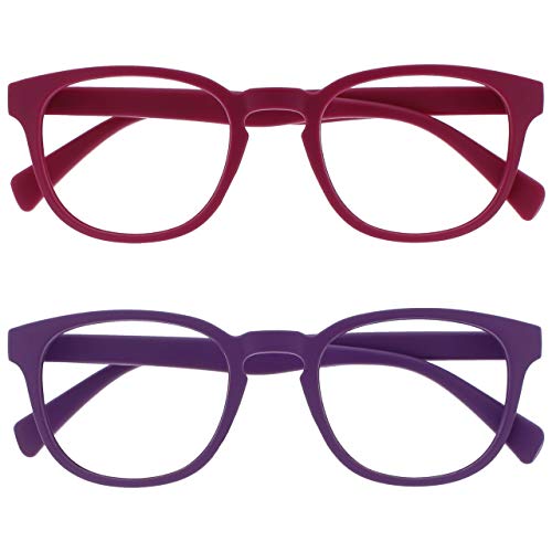 Opulize Pop Pack 2 Retro Redondo Mate Suave Pink Púrpura Hombres Mujeres Gafas De Lectura Bisagras Resorte RR2-45 +1,50