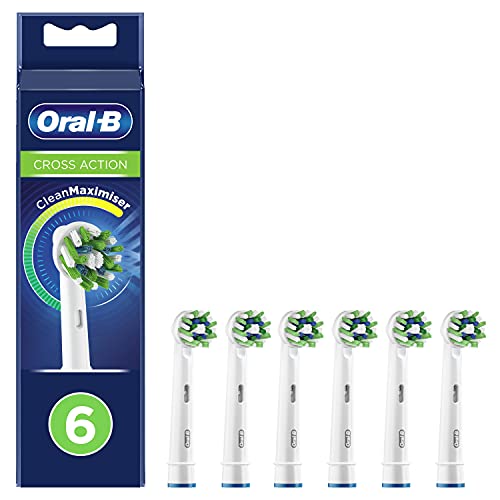 Oral-B CrossAction Clean Recambios Cepillo de Dientes Eléctrico, Pack de 6 Cabezales con Tecnología Clean Maximaiser, Blanco - Originales, (Tamaño Buzón)