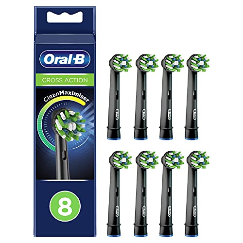 Oral-B CrossAction Recambios Cepillo de Dientes Eléctrico con Tecnología Clean Maximiser, Pack de 8 Cabezales, Negro - Originales, (Tamaño Buzón)