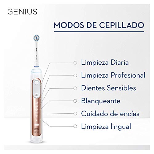 Oral-B Genius 10900N - Pack De 2 Cepillos De Dientes Eléctricos, 2 Mangos Negro y Rosa Oro Recargables Con Tecnología De Braun, 1 Estuche De Viaje, 6 Modos De Limpieza Dental