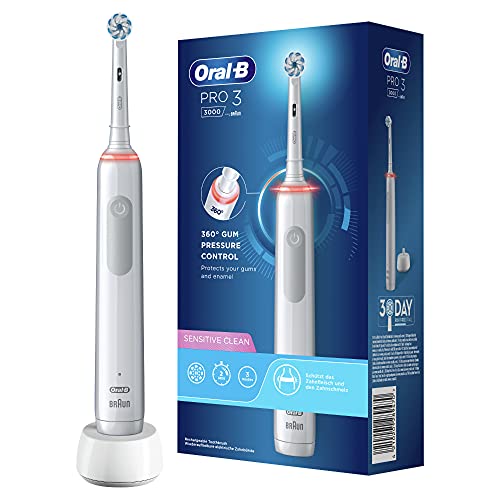 Oral-B PRO 3 Cepillo de Dientes Eléctrico con Mango Recargable y Sensor de Presión, Tecnología Braun y 1 Cabezal de Recambio, 3000 - Blanco