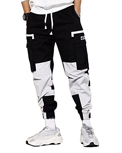 ORANDESIGNE Moda Hombre Pantalones de Trabajo Joggers Casual Joggers Workout Cargo Pants Multi Bolsillos Pantalones Deportivos Deportivos K Negro M