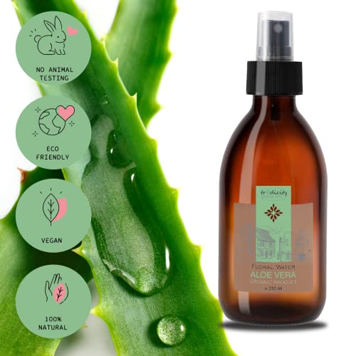 Organic Farm Spray de Aloe Vera Ecologico - Hidrolato Aloe Hidratante y Calmante para Cabello, Rostro, Cuerpo, After Shave y Depilación - Tonico Natural Aloe Vera Bio - 250ml