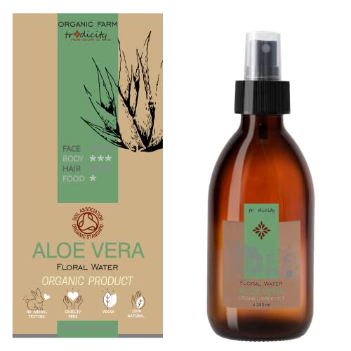 Organic Farm Spray de Aloe Vera Ecologico - Hidrolato Aloe Hidratante y Calmante para Cabello, Rostro, Cuerpo, After Shave y Depilación - Tonico Natural Aloe Vera Bio - 250ml