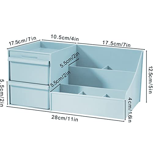 Organizador Maquillaje, Cosméticos con Cajones. Caja de Escritorio para Almacenar Cremas, Maquillaje 28cm x 13cm x 17cm (Celeste)