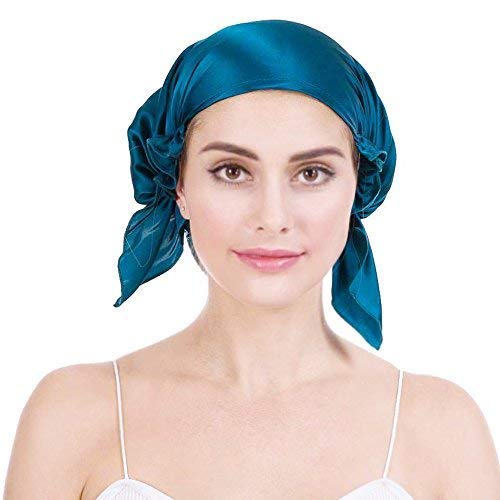 OROPY Emmet Gorro de Dormir Mujer 100% Pura Seda Sombrero para Dormir elástico Hace Que tu Cabello se Sienta Sedoso y Mantiene el Estilo (Talla única, Azul Pavo Real)