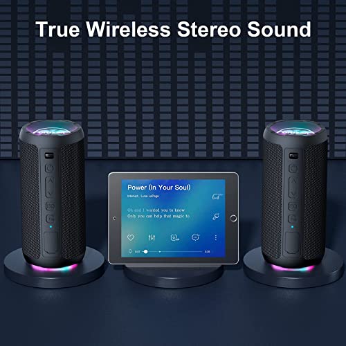 Ortizan Altavoz Bluetooth Potente Portatil X10P Negro con Luz LED de Color Hay Volumen Alto y Graves Potentes, Apoya Reproducción de Música 30H, Bluetooth 5.0 y IPX7 Impermeable