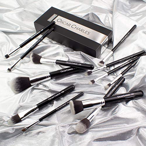 Oscar Charles Juego de brochas de maquillaje profesional Luxe [12 piezas] [plata]