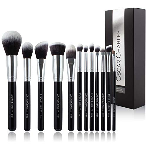 Oscar Charles Juego de brochas de maquillaje profesional Luxe [12 piezas] [plata]